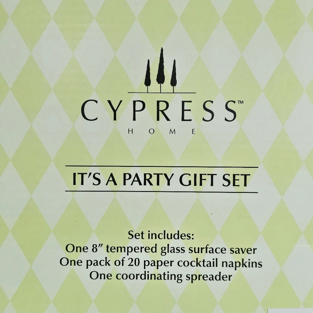Cypress Home “It’s A Party” Gift Set Cheese Spreader + 8” Glass Saver + Napkins